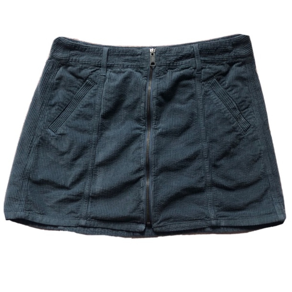 Blue Corduroy Zip Up Skirt